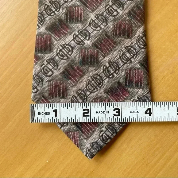 Pattinni Mens Silk Tie Extra Long 61.25” Long Tan Gold Black 4” Wide - Picture 8 of 8